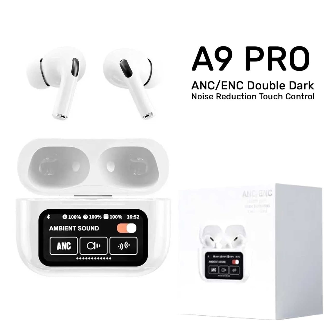 A9 Pro ANC/ENC Double Dark Noise Reduction Touch Control Wireless Earbuds With Smart Display